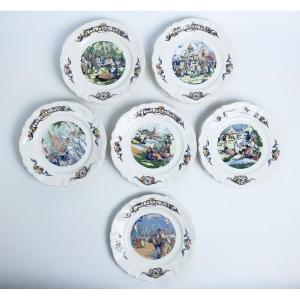 Louis Garin, Set Of 18 Dessert Plates, Celtic Collection, Sarreguemines-digoin-vitry Earthenware Factory