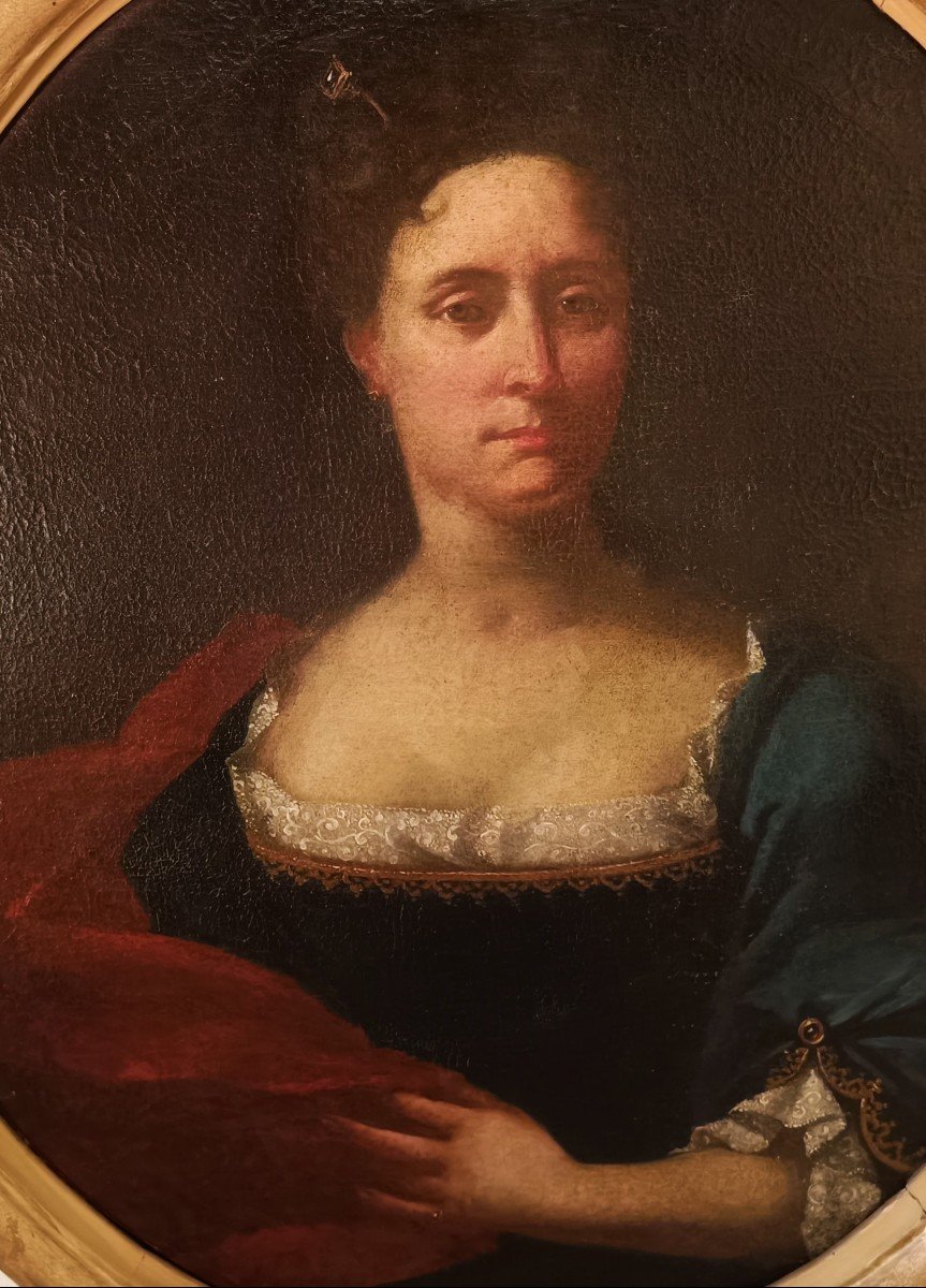 Huile Sur Toile Du XVIIe Siècle : Portrait d'Une Noble Dame-photo-2