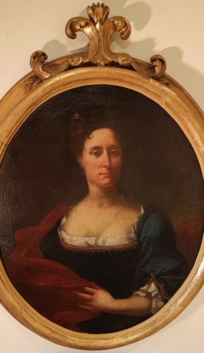 Huile Sur Toile Du XVIIe Siècle : Portrait d'Une Noble Dame-photo-3