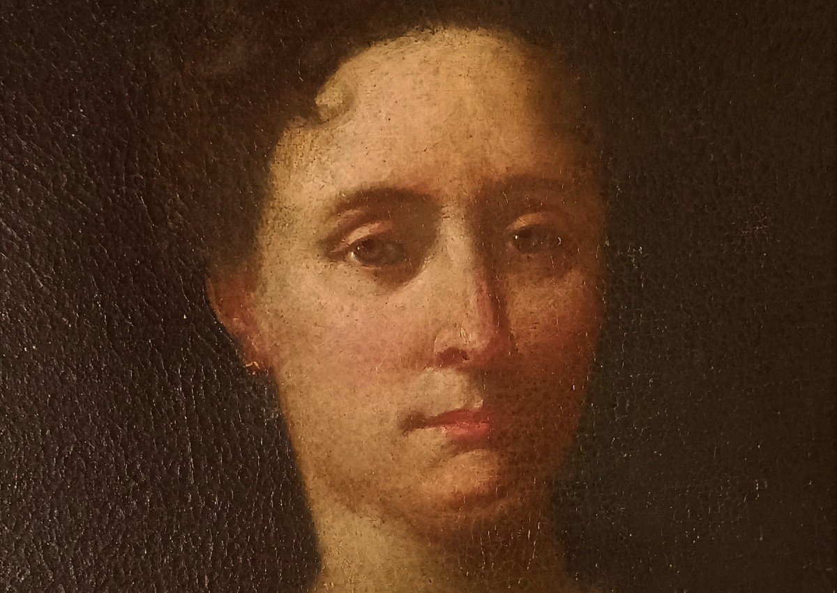 Huile Sur Toile Du XVIIe Siècle : Portrait d'Une Noble Dame-photo-4