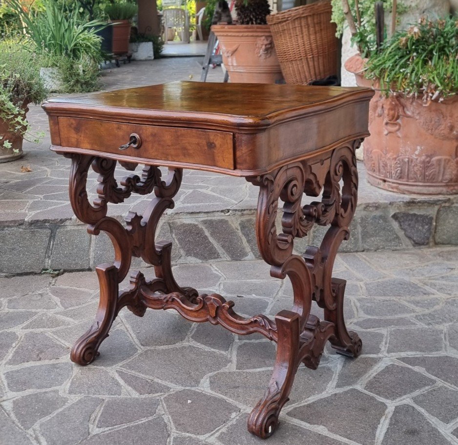 Work Table In Walnut From 1860 With Cherry Inlays Luigi Filippo-photo-2