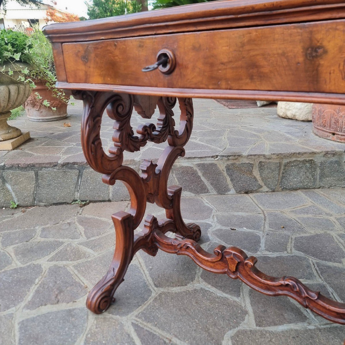 Work Table In Walnut From 1860 With Cherry Inlays Luigi Filippo-photo-3