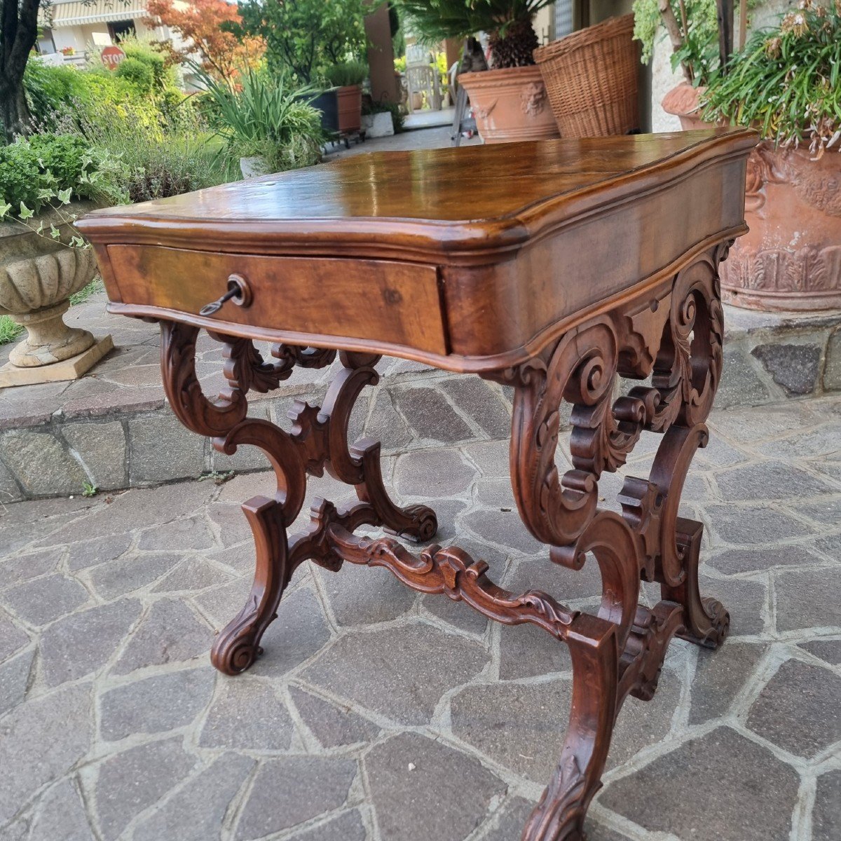 Work Table In Walnut From 1860 With Cherry Inlays Luigi Filippo-photo-4