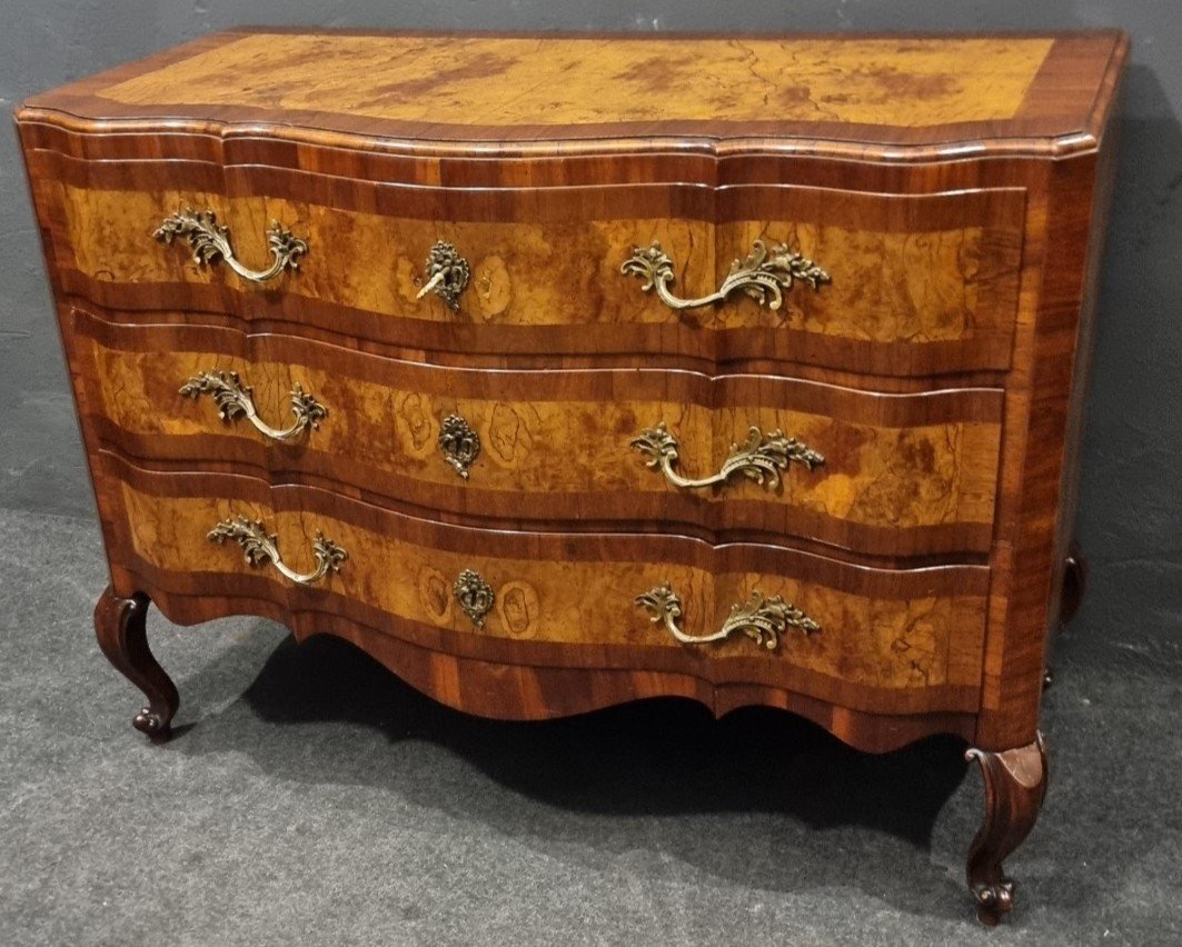 Elegant 18th-century Emiliana Chest Of Drawers In Walnut And Olive Wood-photo-7