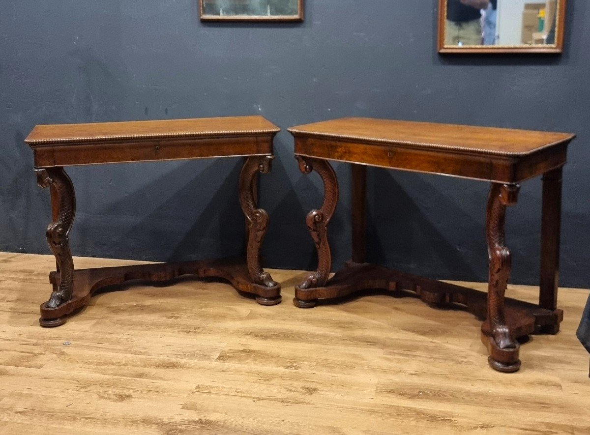 Pair Of Walnut Charles X Consoles - Milan