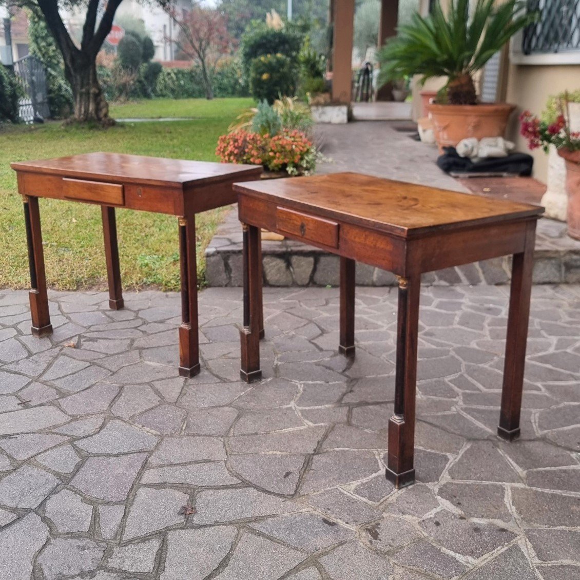 Pair Of Empire Walnut Consoles From 1820