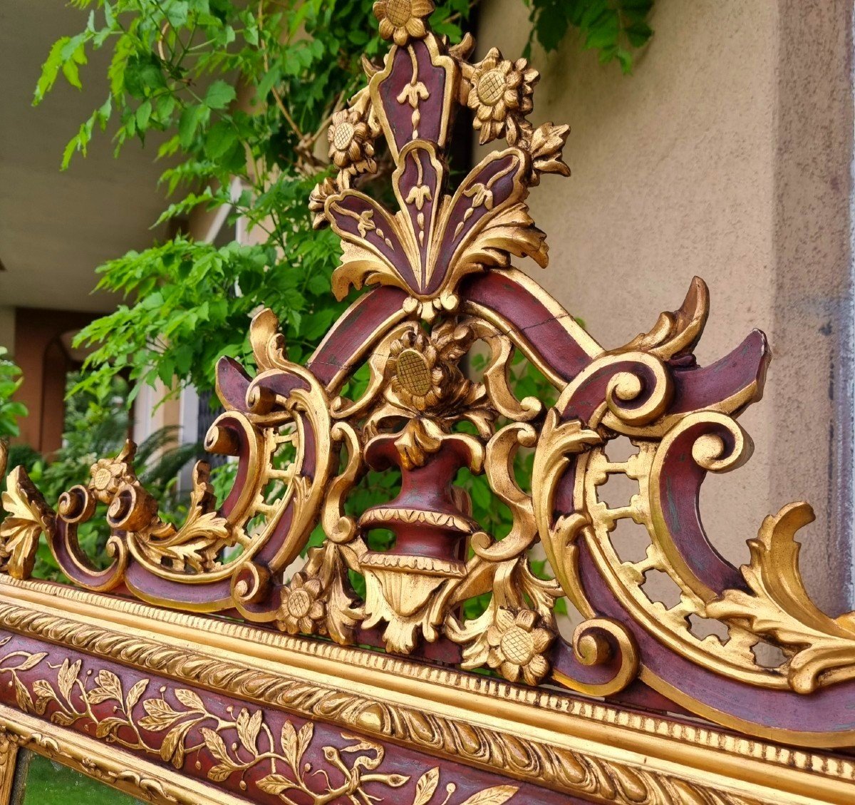 Important Wooden Mirror From 1850: A Lacquered And Gilded Venetian Treasure-photo-3