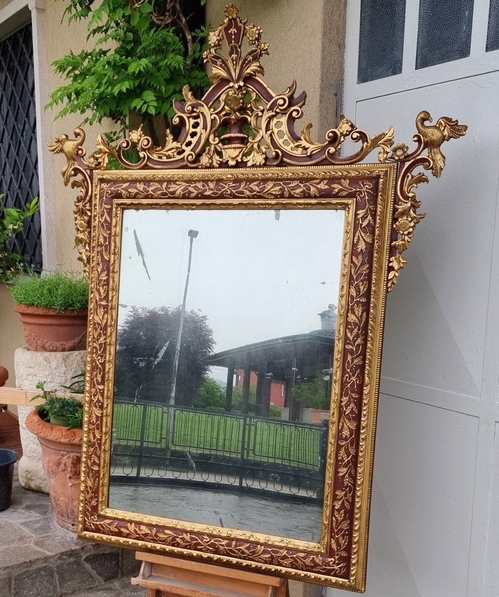 Important Wooden Mirror From 1850: A Lacquered And Gilded Venetian Treasure-photo-4