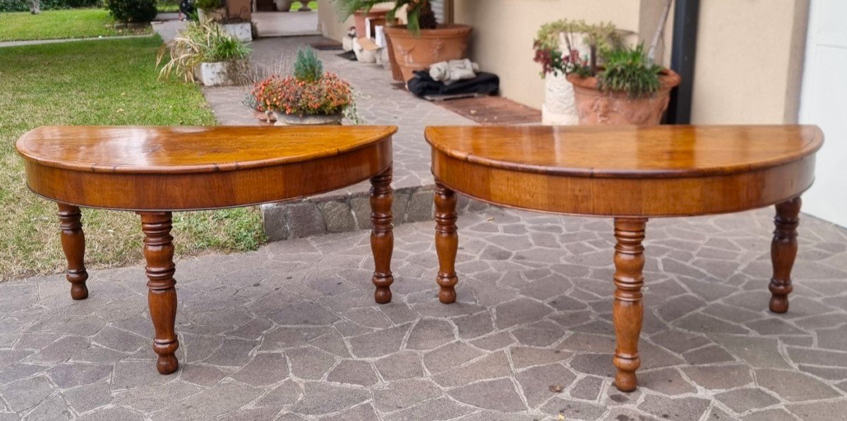 Pair Of Bolognese Consoles In Walnut From 1850-photo-2