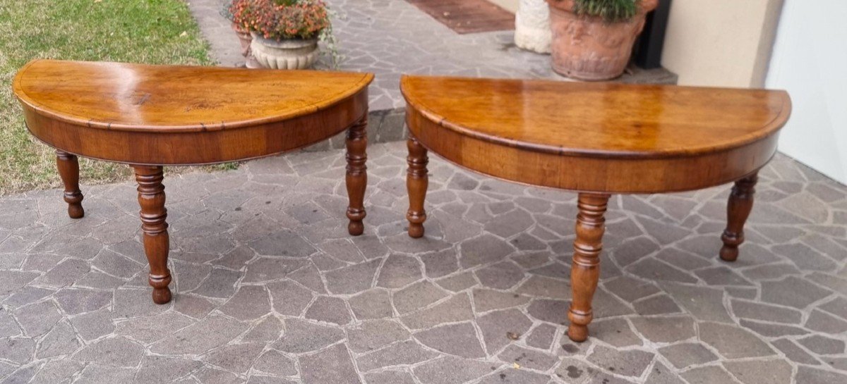 Pair Of Bolognese Consoles In Walnut From 1850-photo-3