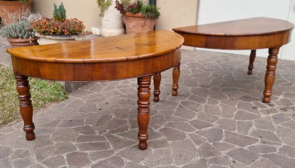 Pair Of Bolognese Consoles In Walnut From 1850-photo-4