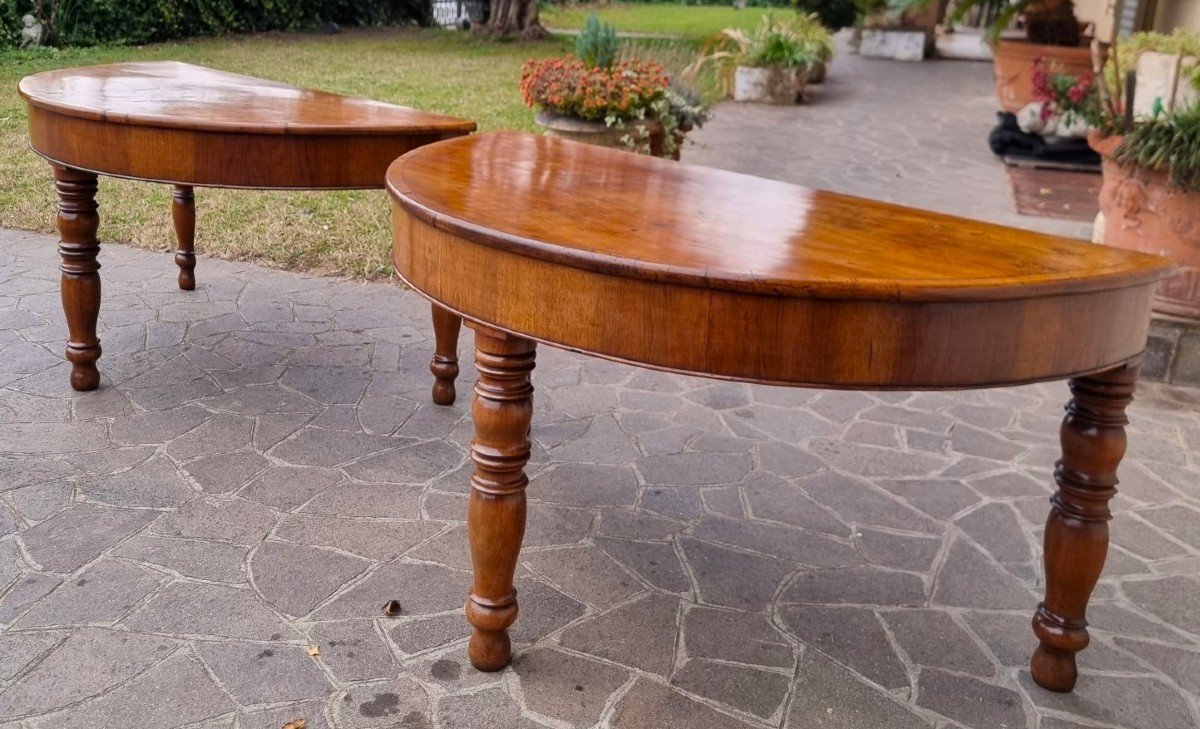 Pair Of Bolognese Consoles In Walnut From 1850-photo-3