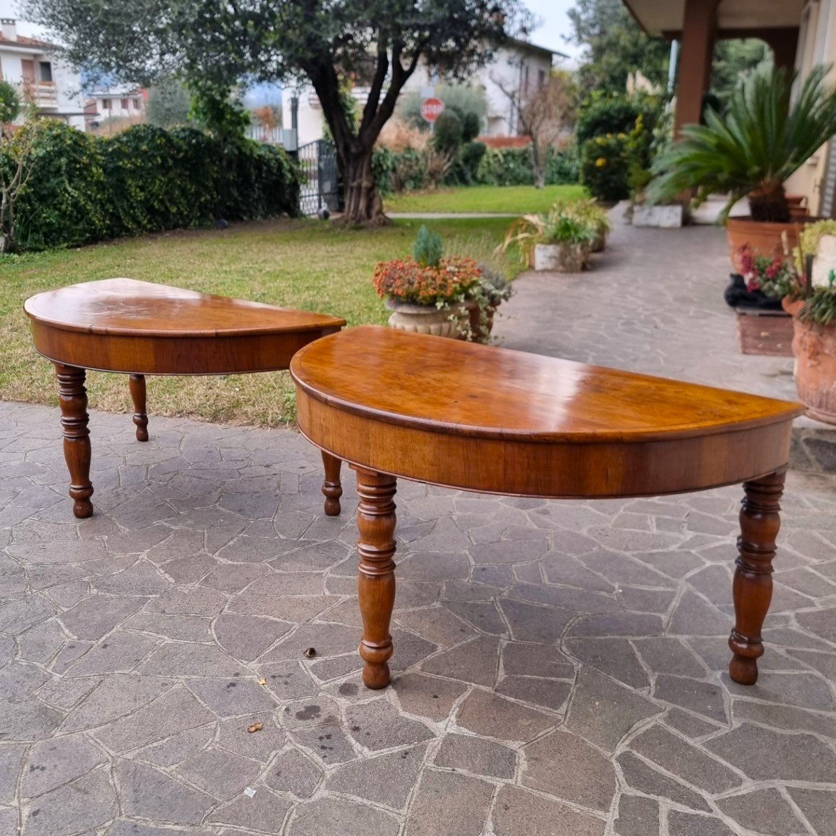 Pair Of Bolognese Consoles In Walnut From 1850