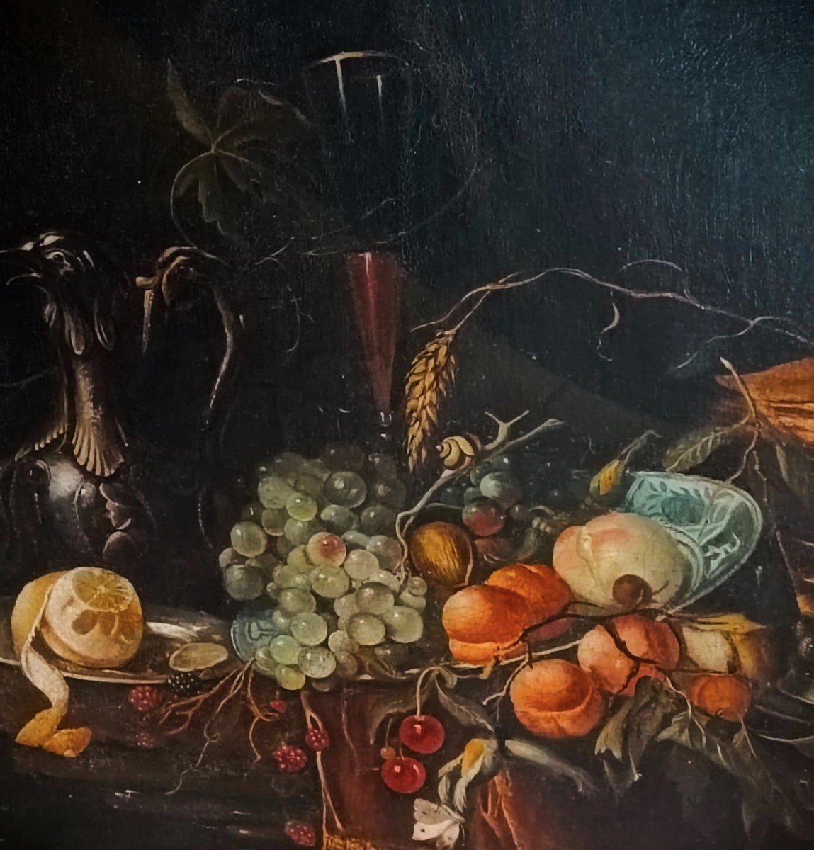 Huile Sur Toile Flamande Du XIXe Siècle : Nature Morte Aux Fruits-photo-3