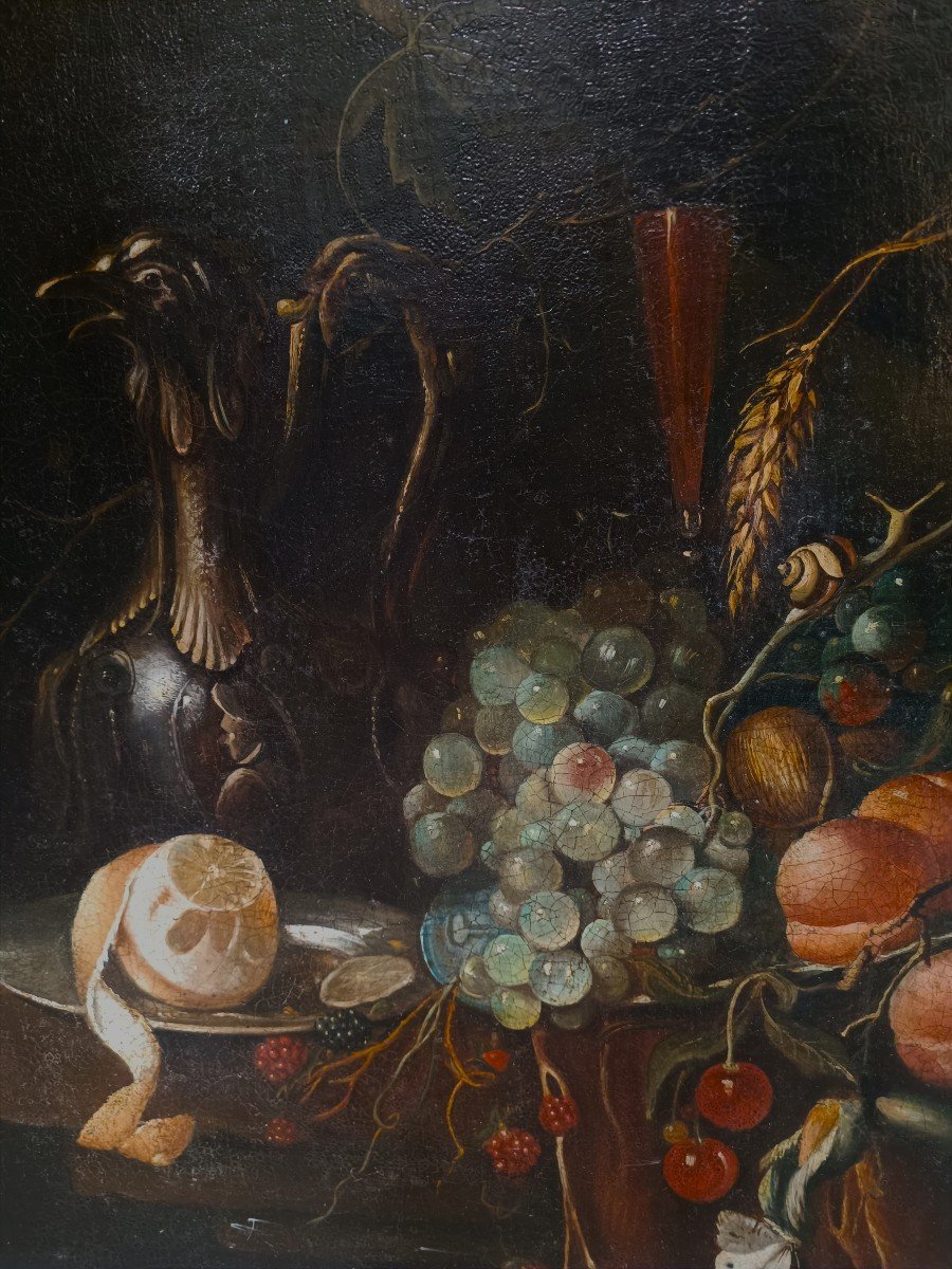 Huile Sur Toile Flamande Du XIXe Siècle : Nature Morte Aux Fruits-photo-1