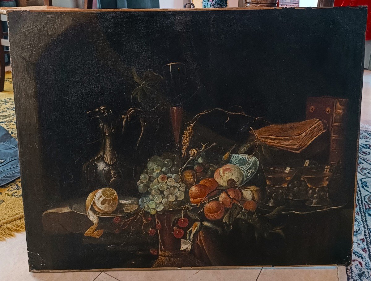 Huile Sur Toile Flamande Du XIXe Siècle : Nature Morte Aux Fruits