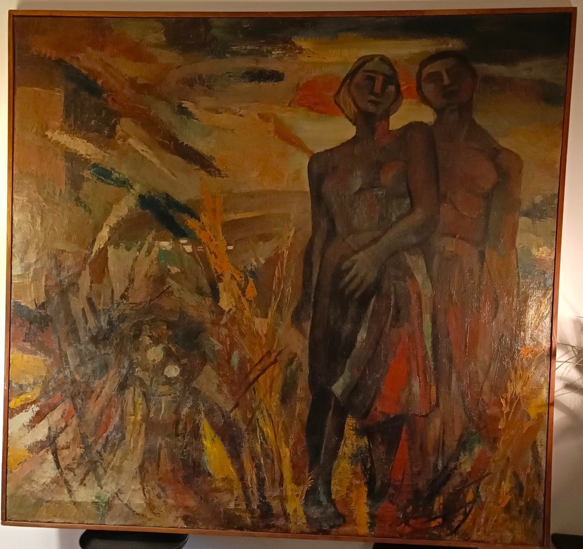 Oil On Canvas Expressionist Masterpiece From 1930: Man And Woman From Colonial Fields-photo-2