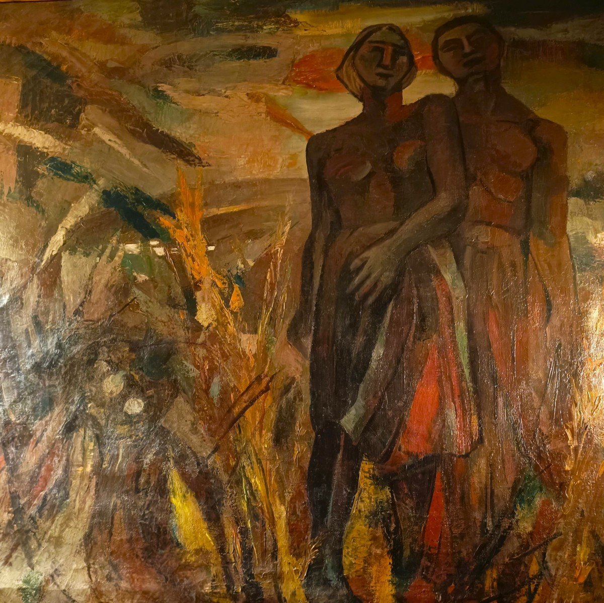 Oil On Canvas Expressionist Masterpiece From 1930: Man And Woman From Colonial Fields-photo-1