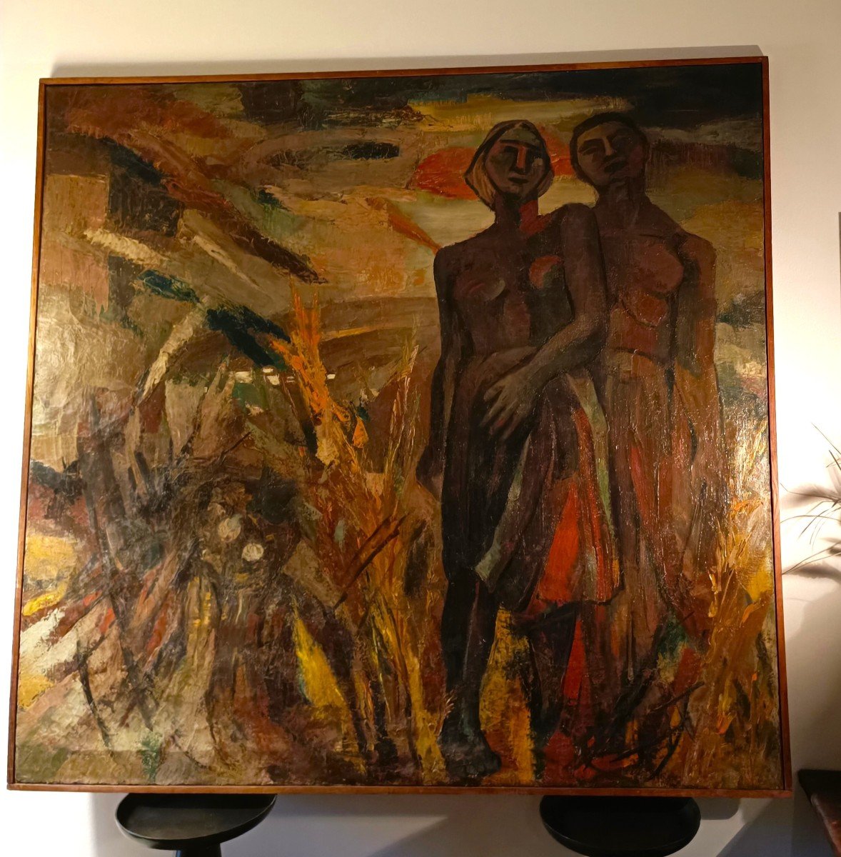 Oil On Canvas Expressionist Masterpiece From 1930: Man And Woman From Colonial Fields-photo-2