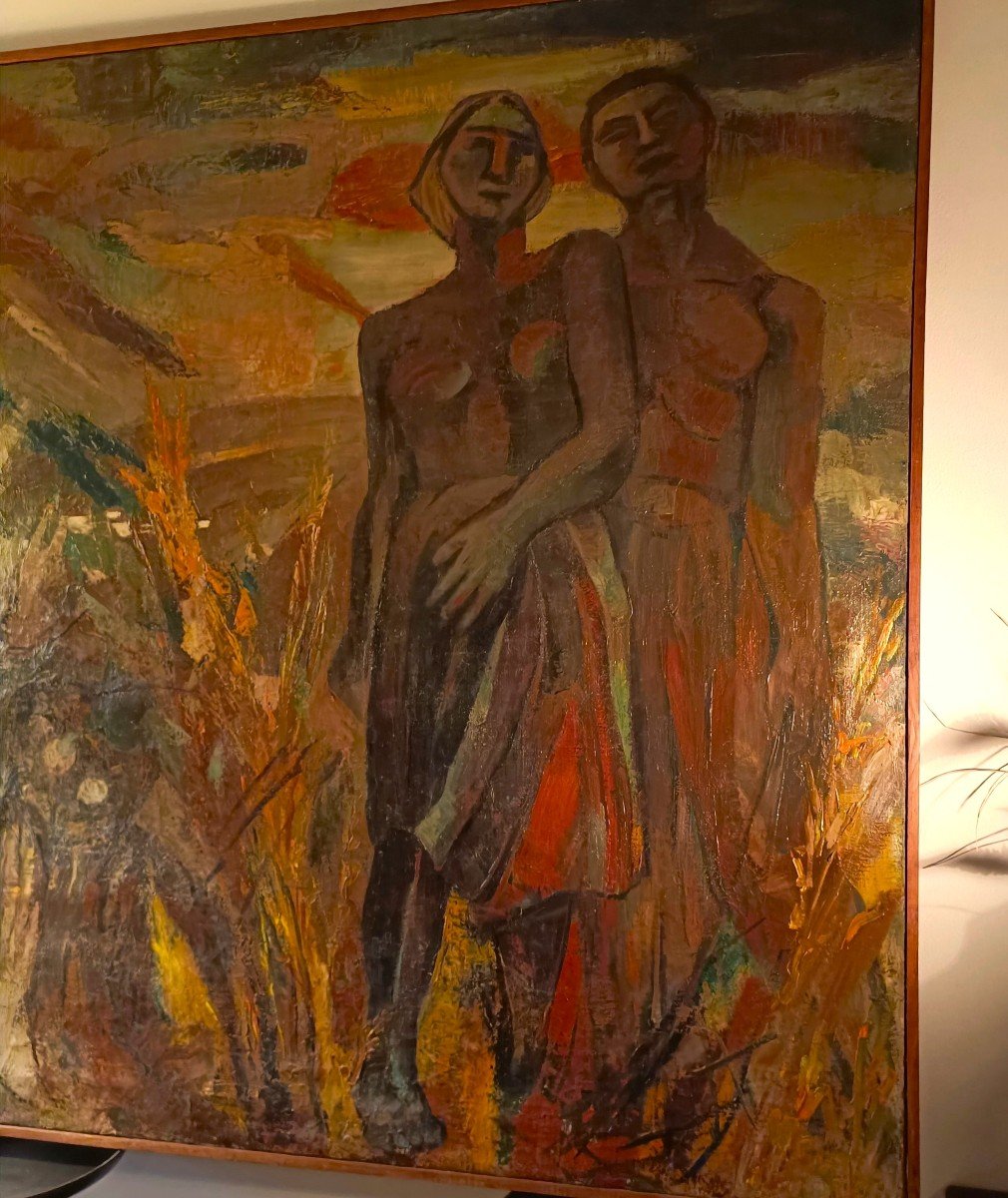 Oil On Canvas Expressionist Masterpiece From 1930: Man And Woman From Colonial Fields-photo-5