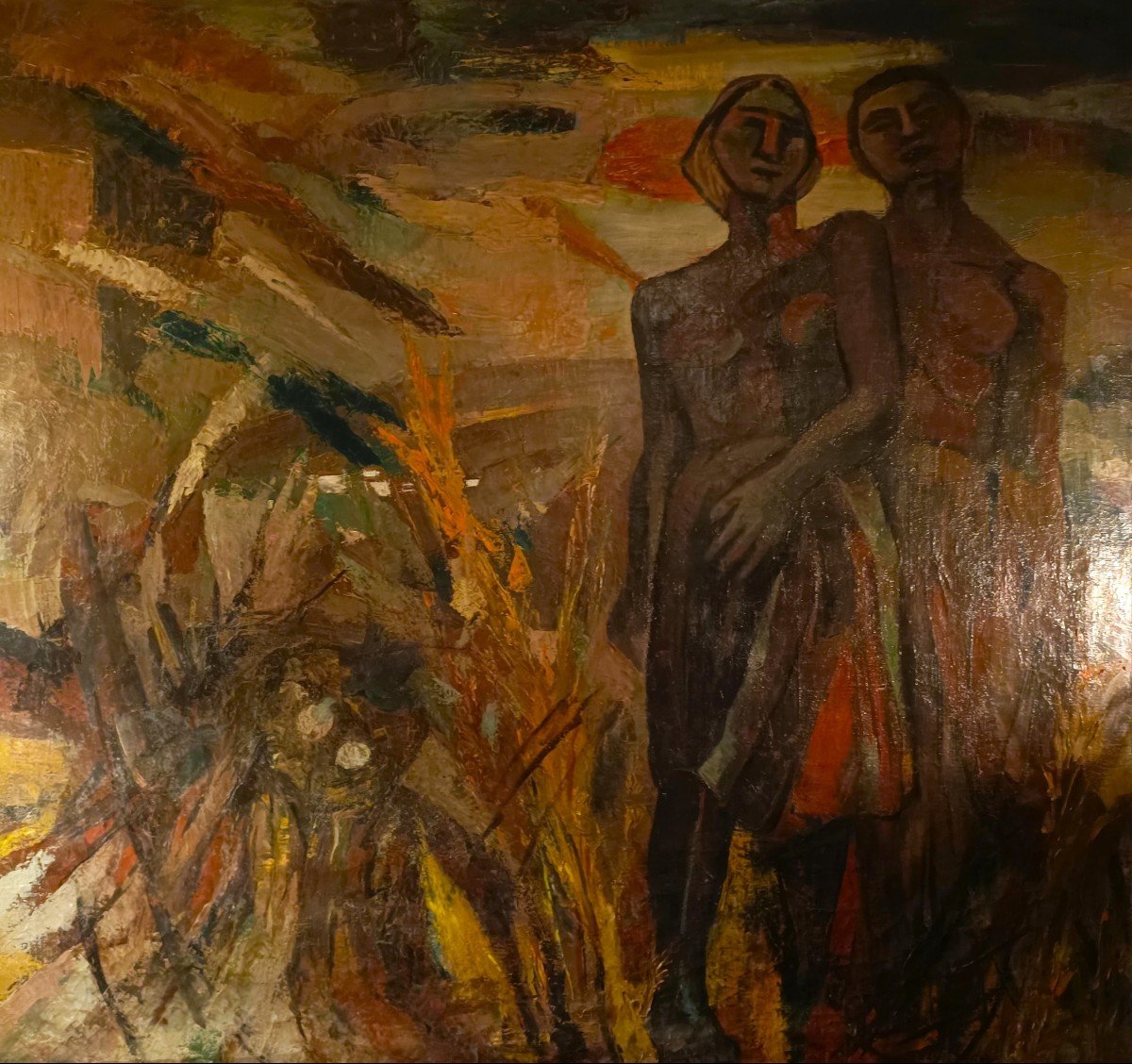 Oil On Canvas Expressionist Masterpiece From 1930: Man And Woman From Colonial Fields