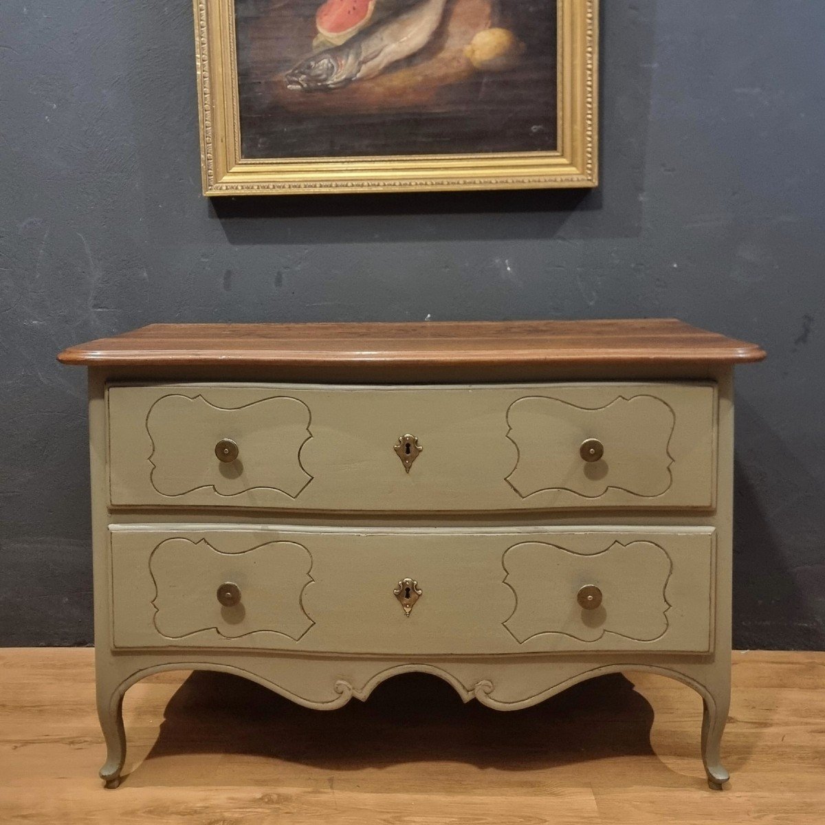 18th Century Parmesan Chest Of Drawers In Sage Green Lacquer-photo-5