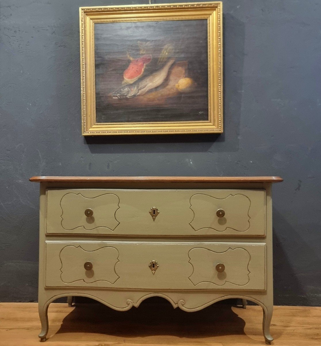 18th Century Parmesan Chest Of Drawers In Sage Green Lacquer-photo-6