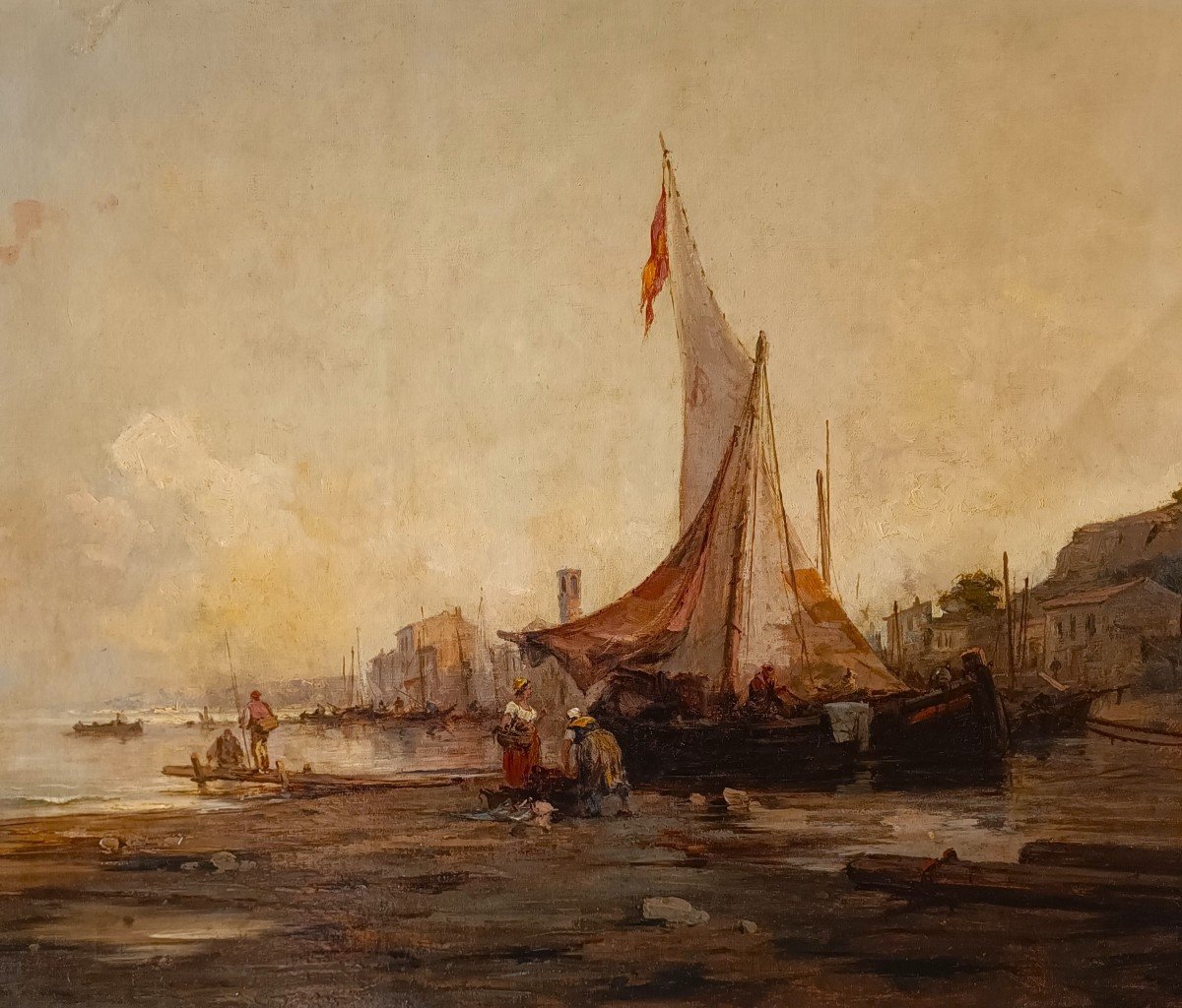 Oil On Canvas Seascape With Venice Lagoon, 1877-photo-2