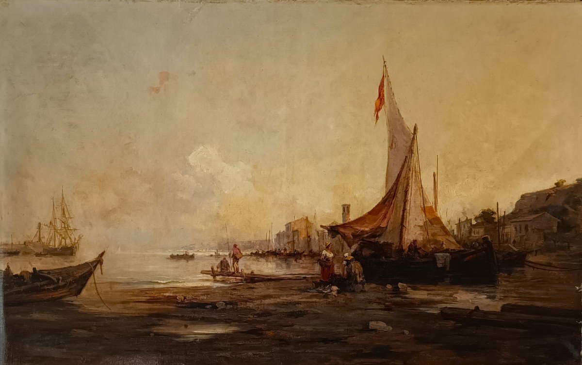 Oil On Canvas Seascape With Venice Lagoon, 1877-photo-1