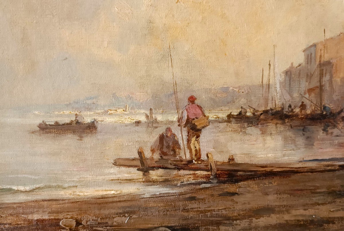 Oil On Canvas Seascape With Venice Lagoon, 1877-photo-2