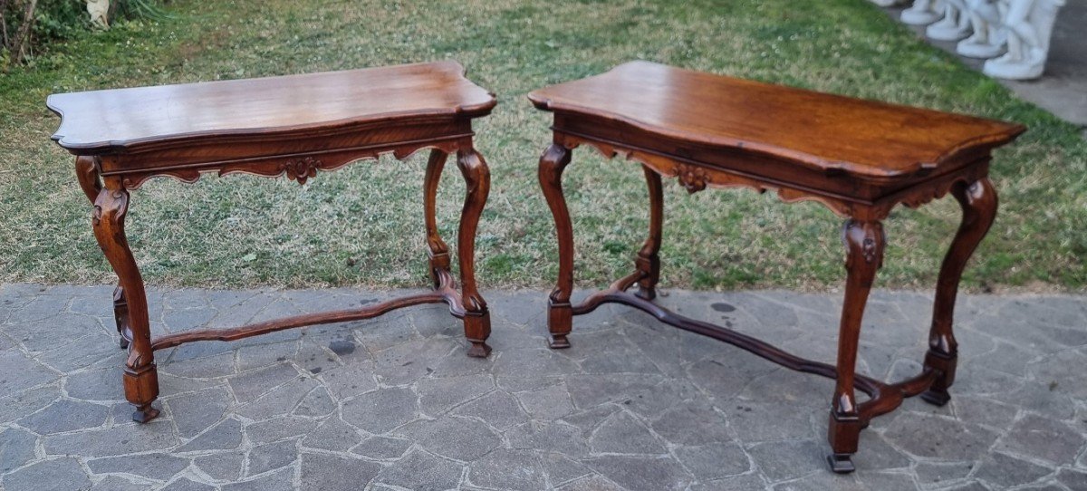 Pair Of 18th-century Walnut Consoles – Venetian Louis XV Style-photo-5