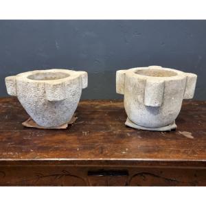 Pair Of Mortar In Hard Stone Marble 17/18th Century