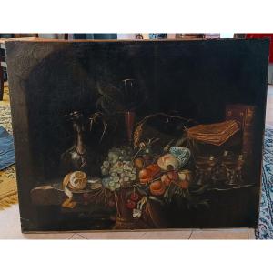 Huile Sur Toile Flamande Du XIXe Siècle : Nature Morte Aux Fruits