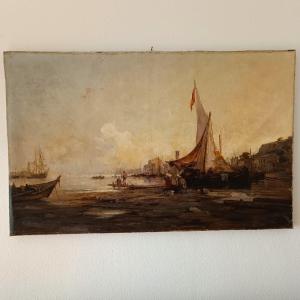 Huile Sur Toile Marine Avec La Lagune De Venise, 1877