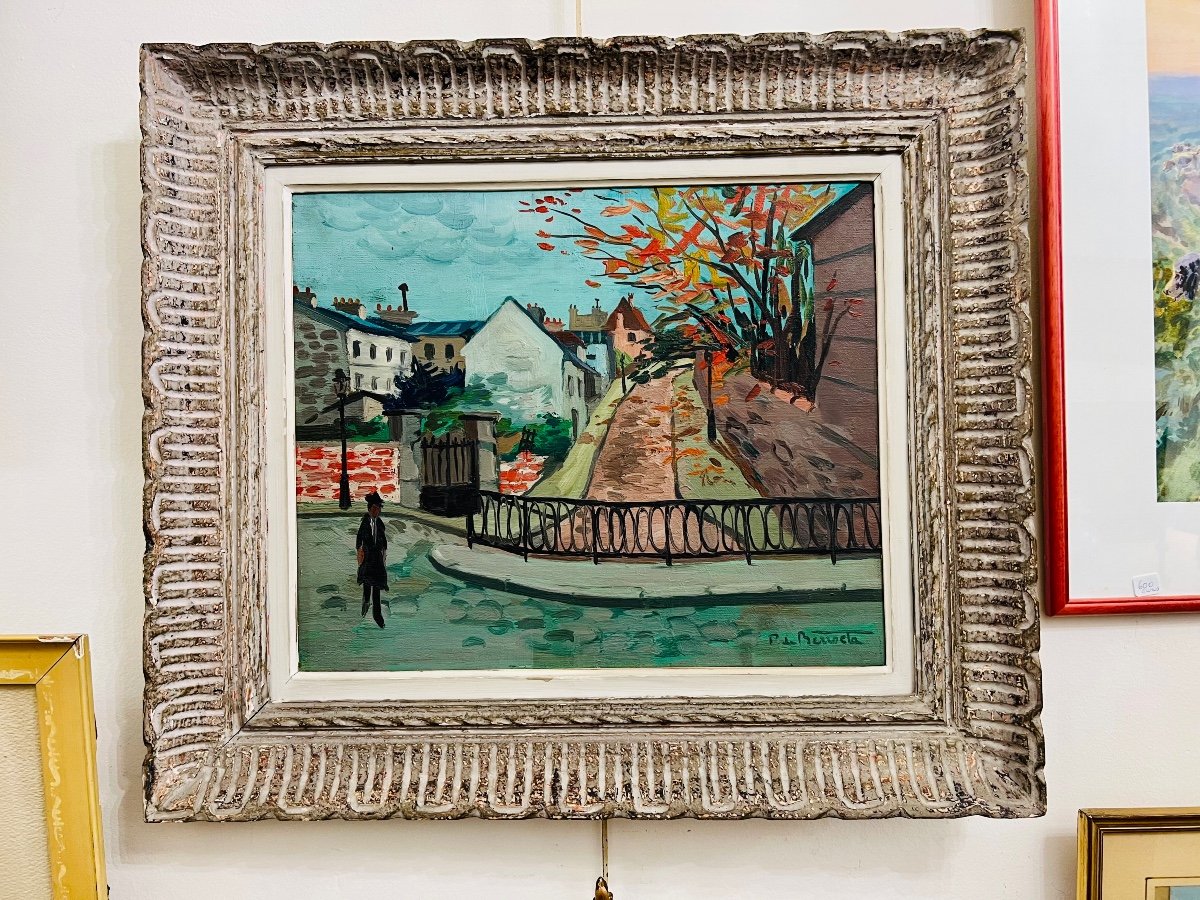 Pierre De Berroeta, Street Of Paris, Oil On Canvas-photo-1