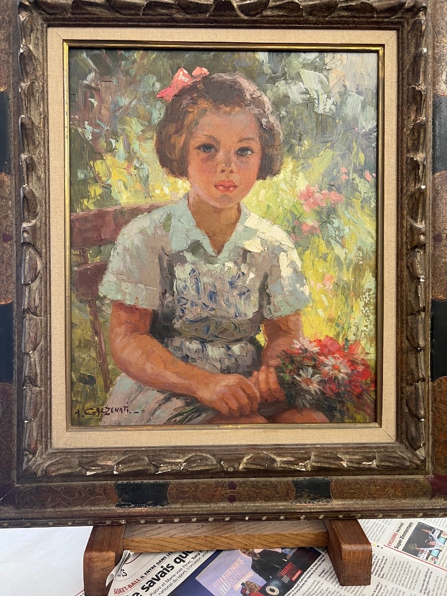 Portrait De Fillette Dans Le Jardin : Peinture Impressionniste De Galzenati -photo-2