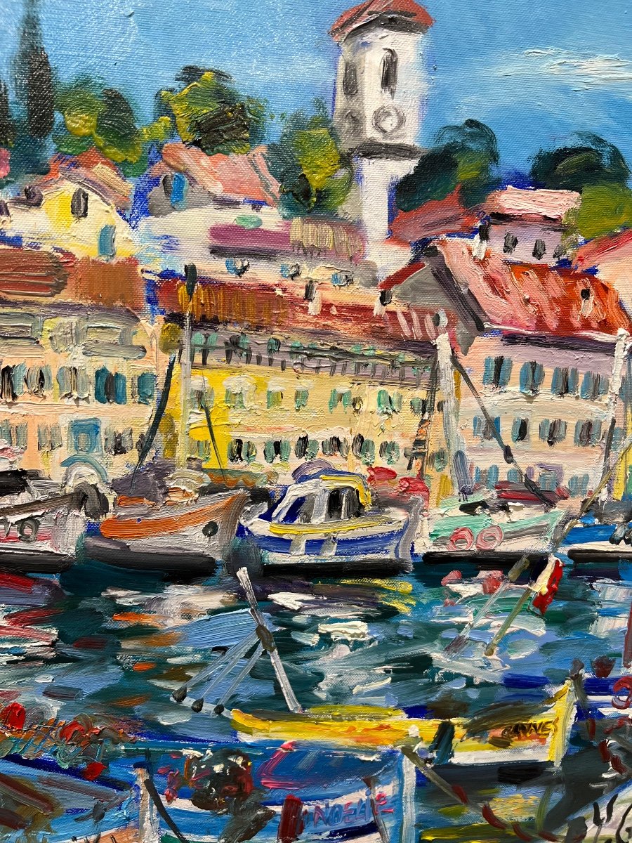 The Old Port Of Cannes And Its Pointus: Oil On Canvas By Yvon Grac-photo-3