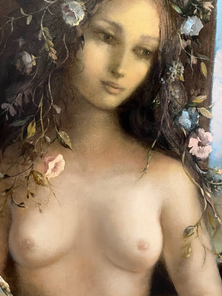 Young Girl .with A Garland Of Flowers, By Guy Cambier-photo-1