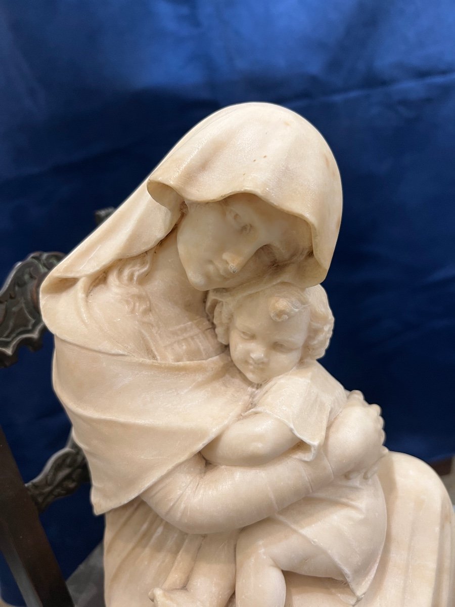 Giuseppe Gambogi: “mother Holding Her Child”, Alabaster Sculpture