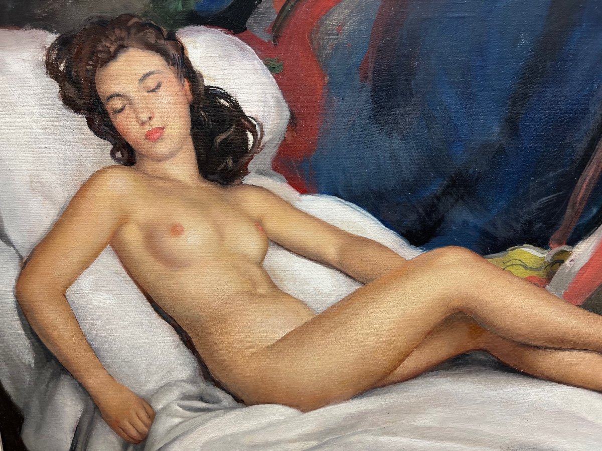 Relaxation, Large Nude Painted By Maurice Ambroise Ehlinger (1896-1981)-photo-3