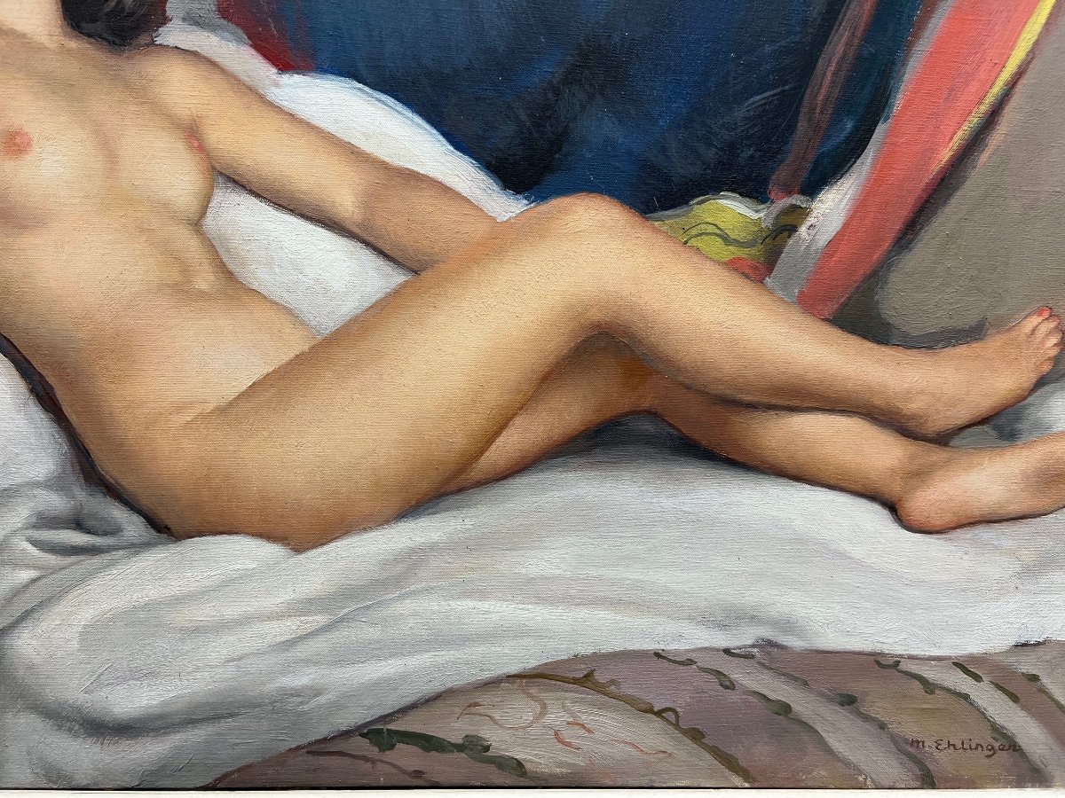 Relaxation, Large Nude Painted By Maurice Ambroise Ehlinger (1896-1981)-photo-3