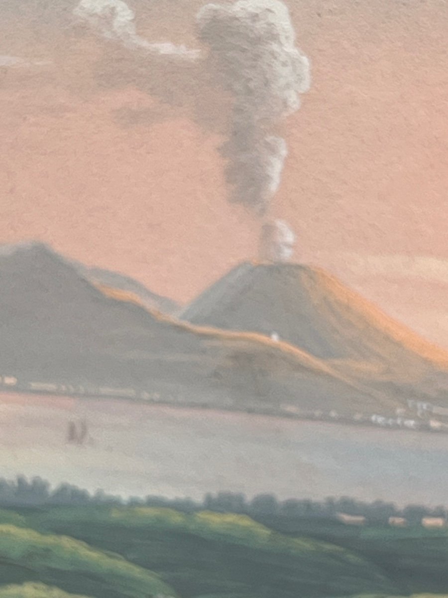 Pair Of Neapolitan Gouaches - Eruption Of Vesuvius - 19th Century -photo-2