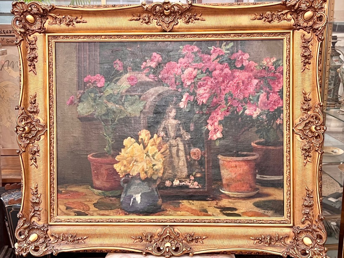 Beautiful Floral Composition By The Belgian Painter Léon Frédéric, Dated 1912.