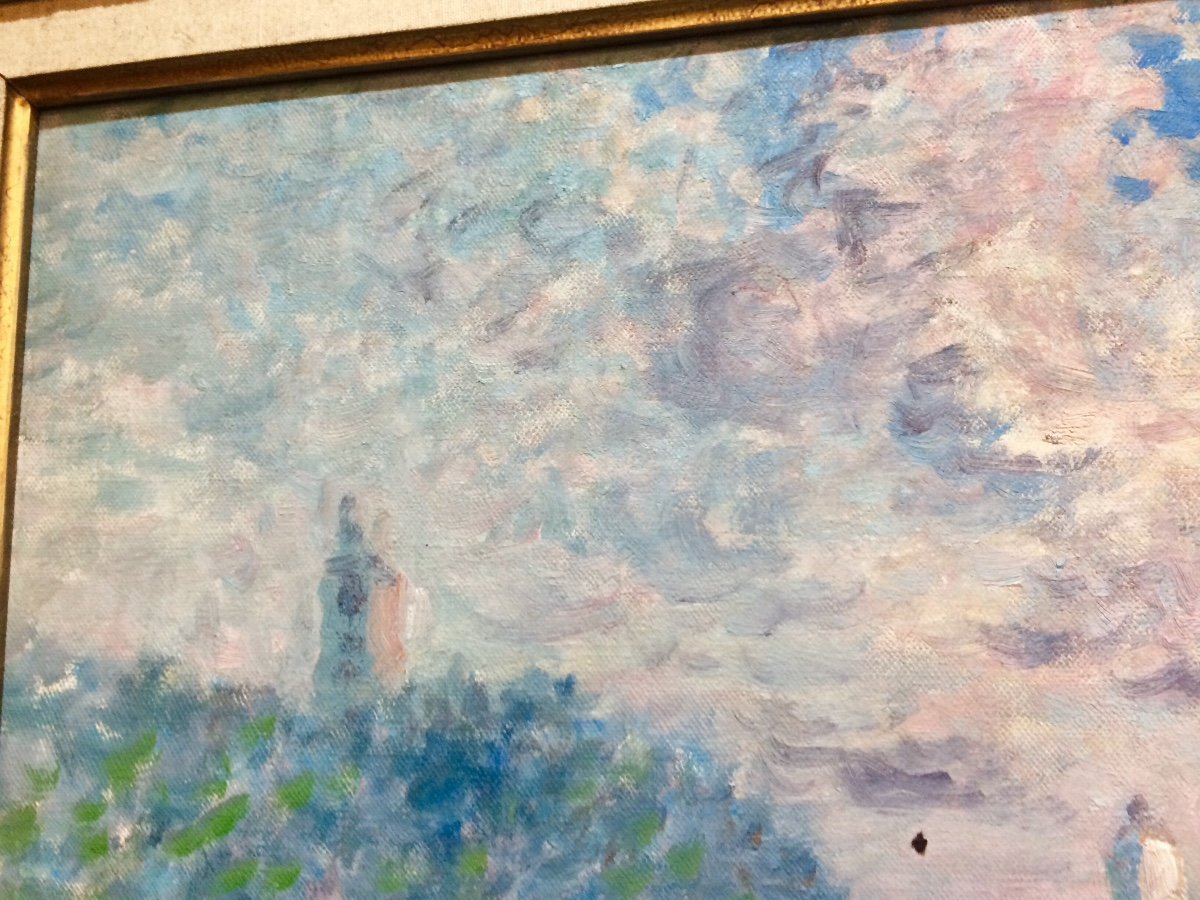 Paris,la Seine Et Notre Dame : Merio Ameglio , Huile Sur Toile Impressionniste -photo-5