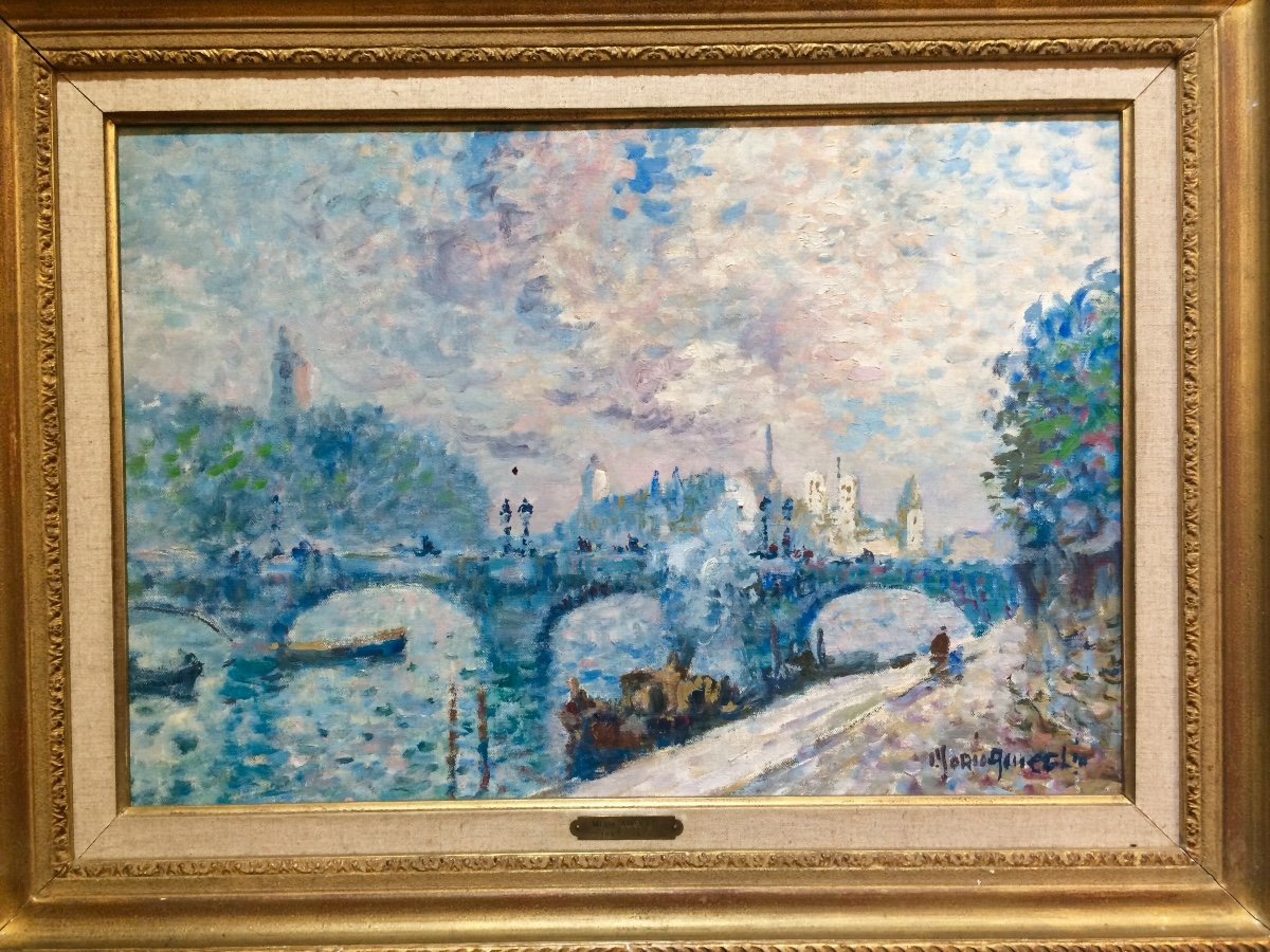 Paris,la Seine Et Notre Dame : Merio Ameglio , Huile Sur Toile Impressionniste 