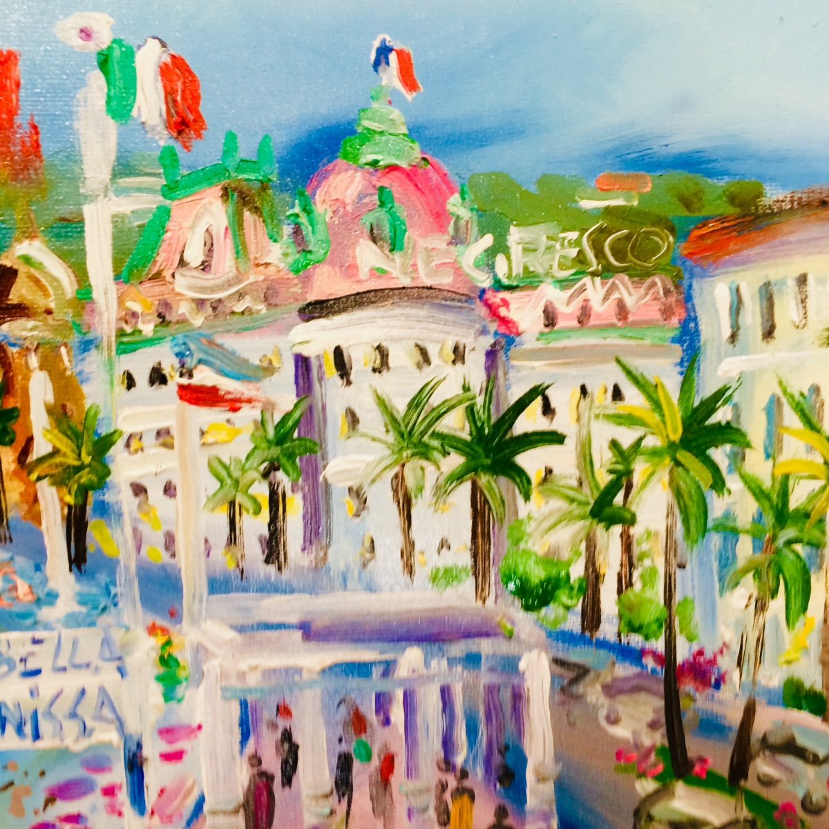  La Promenade Des Anglais Animée  par  Yvon Grac. Huile Sur Toile 50 X 61 cm-photo-4