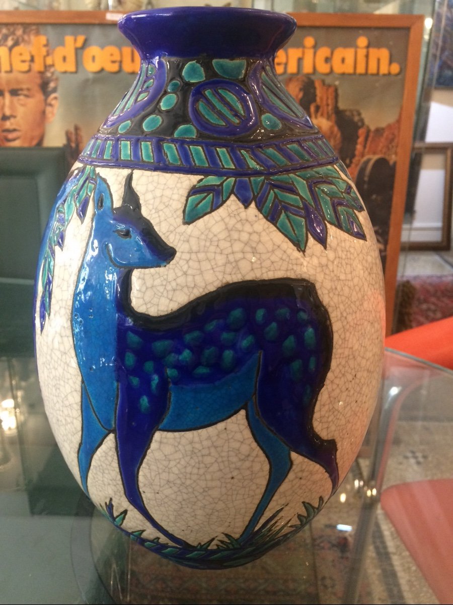  Vase Ovoïde En Faïence De Charles Catteau ,boch Keramis , Fabrique Belge-photo-2