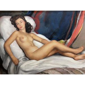 Détente, Grand Nu Peint Par Maurice Ambroise Ehlinger (1896-1981)