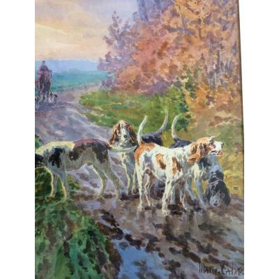 Marie Calvès « chiens De Chasse « ,aquarelle 