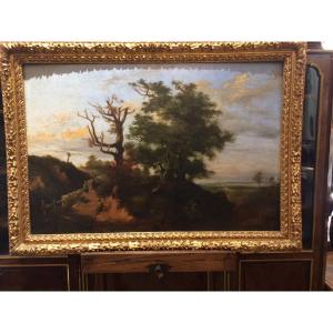 Large Romantic Landscape, Oil On Canvas Monogrammed And Dated 1837